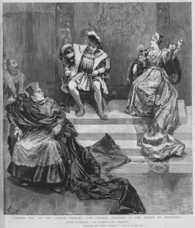 Scéna z inscenace Shakespearova Jindřicha VIII. v divadle Lyceum v Londýně (litho) od English School