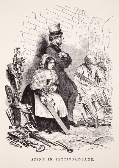 Scéna v Petticoat-Lane, ilustrace z knihy London Labour and London Poor od Henryho Mayhewa, vyd. 1862 od English School