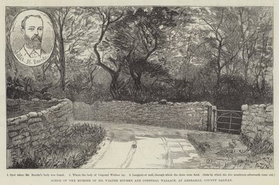 Scéna vraždy pana Waltera Bourkeho a desátníka Wallace v Ardrahan, hrabství Galway od English School