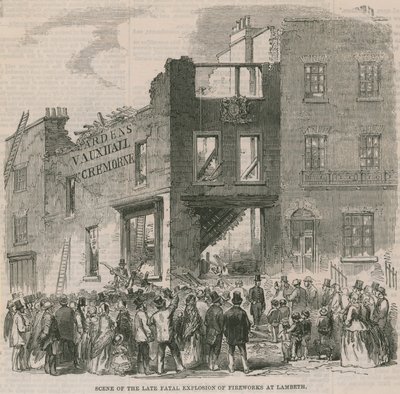 Scéna pozdního smrtelného výbuchu ohňostroje v Lambeth od English School