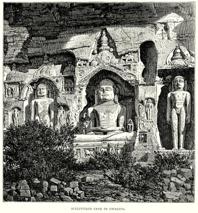 Sochařská jeskyně v Gwalioru (rytina) od English School