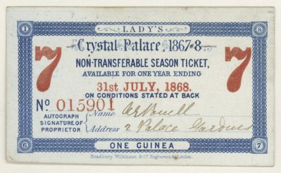 Sezónní vstupenka do Crystal Palace, Londýn, 1867-1868 od English School
