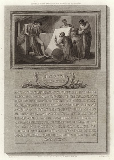 Sebastian Cabot vysvětlující své objevy Jindřichu VII od English School