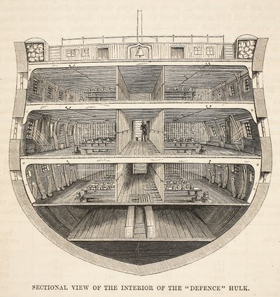 Pohled do interiéru obranného trupu, ilustrace z knihy The Criminal Prisons of London and Scenes from Prison Life od Henryho Mayhewa a Johna Binnyho, vyd. 1862 od English School