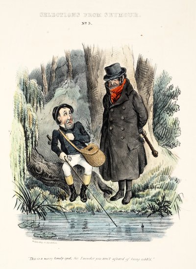 Výběr ze Seymoura: č. 3, "Toto je pusté osamělé místo, pane, divím se, že se nebojíte, že vás okradou.", hospoda kolem roku 1840 (ručně kolorovaná rytina) od English School