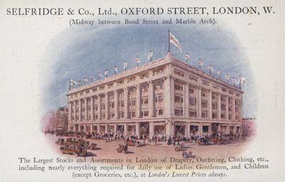Selfridge and Company Limited, Oxford Street, Londýn, Západ od English School