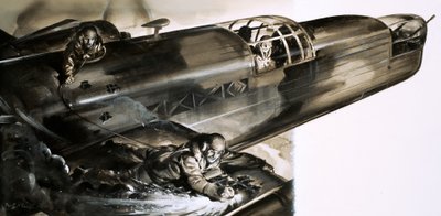 Seržant James Allen Ward kráčející na křídle bombardéru Wellington od English School