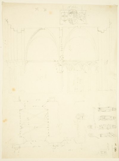 Série Sketches of Abbey Gatehouse a Bristol Cathedral (tužka a akvarel na papíře) od English School