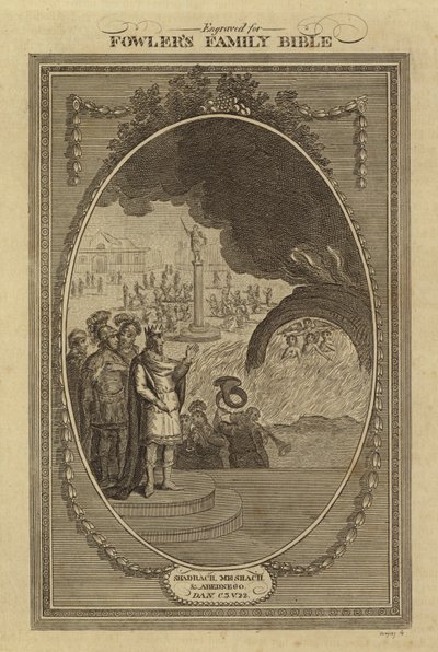Shadrach, Meshach a Abednego, Daniel, kapitola 3, verš 22 (rytina) od English School