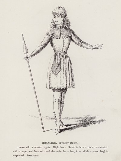 Shakespearovo Jak se vám líbí: Rosalind, lesní šaty (litho) od English School