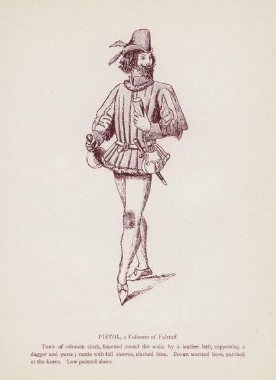 Shakespearovy Veselé paničky z Windsoru: Pistole, následovník Falstaffa (litho) od English School