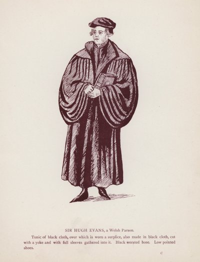 Shakespearovy Veselé paničky z Windsoru: Sir Hugh Evans, velšský farář (litho) od English School