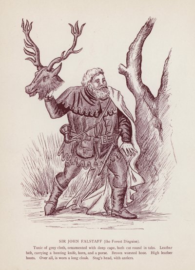 Shakespearovy Veselé paničky z Windsoru: Sir John Falstaff, lesní převlek (litho) od English School