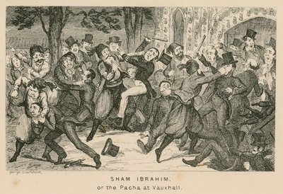 Sham Ibrahim nebo Pacha ve Vauxhall Gardens v Londýně od English School