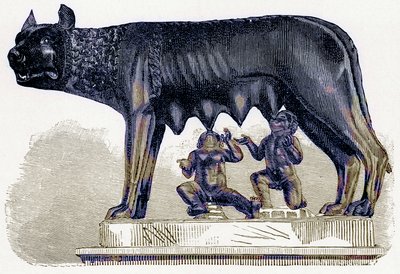 Vlčice z Kapitolu, ilustrace z Dějiny Říma od Victora Duruye, publikovaná v roce 1884 (digitálně vylepšený obrázek) od English School