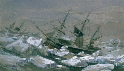 Zásilka Jamese Clarka Rosse s loděmi „Erebus“ a „Terror“ při hledání jižního magnetického pólu (olej na plátně) od English School