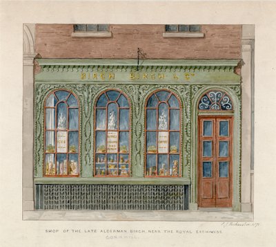 Obchod zesnulého Aldermana Birche poblíž Royal Exchange. 1871 (wc na papíře) od English School