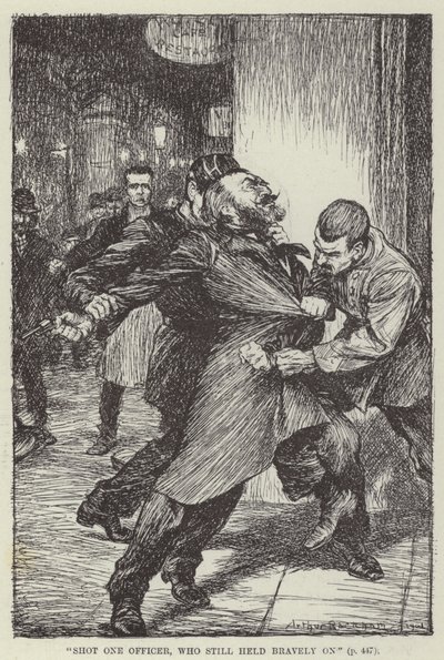 "Zastřelen jeden důstojník, který se stále statečně držel" (rytina) od English School
