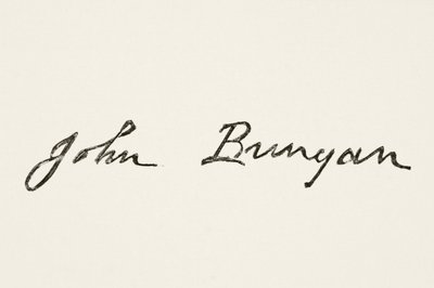 Podpis Johna Bunyana, z Národní a domácí historie Anglie od Williama Hickmana Smith Aubrey (1858-1916), vydaný v Londýně, kolem roku 1890 od English School