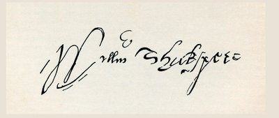 Podpis Williama Shakespeara, z „Díla Williama Shakespeara“, vydáno 1896 (rytina) od English School