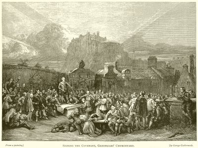 Podepsání smlouvy, hřbitov Greyfriars od English School
