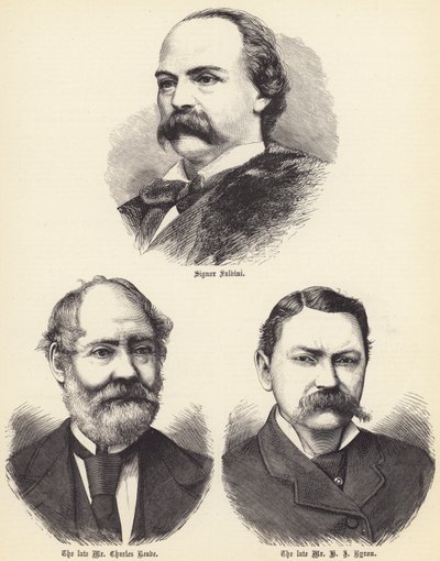 Signor Salvini, zesnulý pan Charles Reade, zesnulý pan H J Byron (rytina) od English School