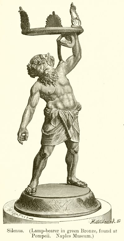 Silenus. (Lamponos v zeleném bronzu, nalezený v Pompejích. Neapolské muzeum) (rytina) od English School