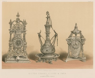 Silver Chased Clock and Ewer od Barbedienne, Paříž od English School