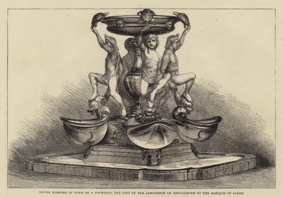 Stříbrný Epergne v podobě fontány, dar pánů z Argyllshire markýzi z Lorne (rytina) od English School