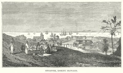 Singapur, pohled k moři (rytina) od English School