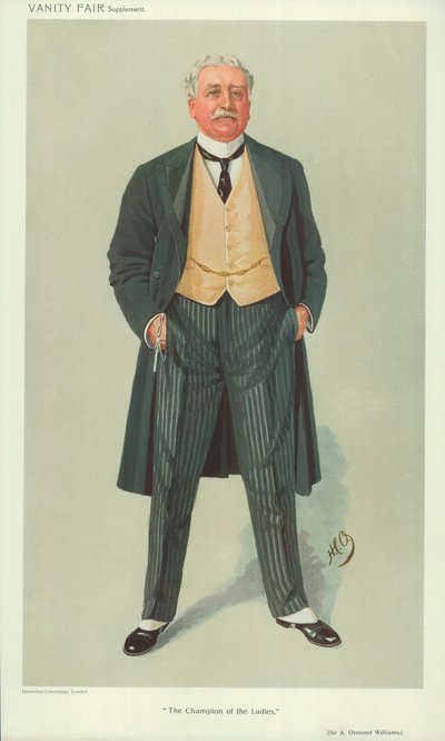 Sir A Osmond Williams, šampion dam, 1. prosince 1909, karikatura Vanity Fair od English School