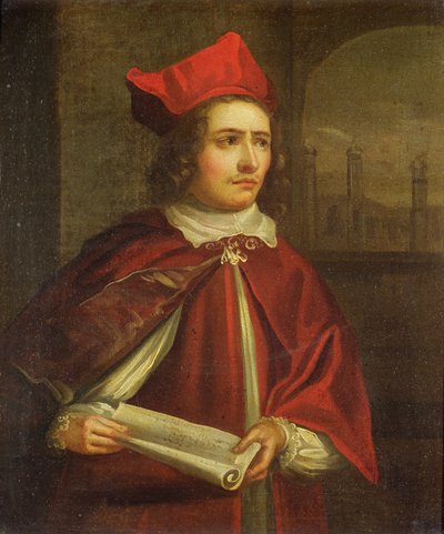 Sir Augustus Harris (1851-96) jako kardinál Wolsey od English School