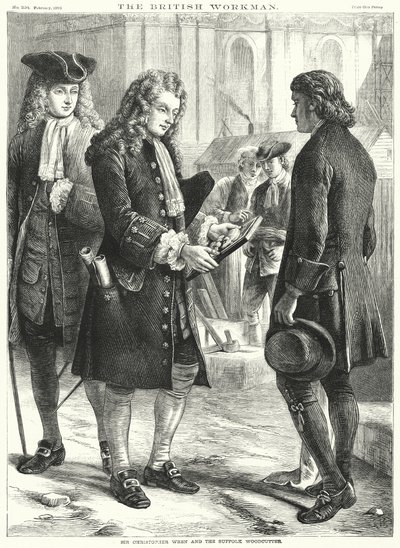 Sir Christopher Wren a Suffolk Woodcutter (rytina) od English School