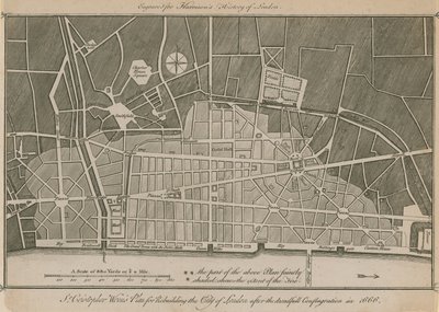 Sir Christopher Wrens plán na přestavbu City of London po strašlivém požáru v roce 1666 od English School