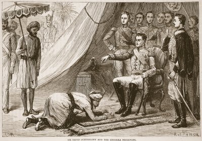 Sir David Ochterlony a posel Ghoorka, ilustrace z Cassells Illustrated History of India od Jamese Granta, pub. 1879 od English School