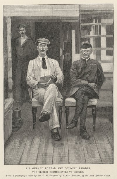 Sir Gerald Portal a plukovník Rhodes, britští komisaři do Ugandy (rytina) od English School