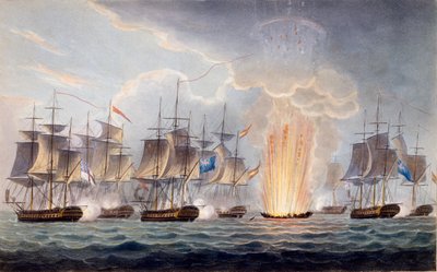 Sir Graham Moores Action off Cape St. Mary, 5. října 1804, z knihy The Naval Chronology of Great Britain, autor J. Ralfe od English School