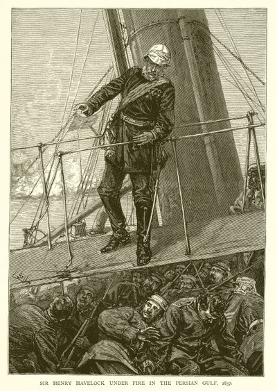 Sir Henry Havelock pod palbou v Perském zálivu, 1857 od English School