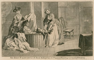 Sir John Falstaff v buck koši z originálního obrazu ve Vauxhall Gardens v Londýně od English School