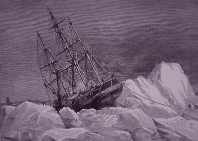 Sir John Franklin, expedice z roku 1845 k nalezení severozápadního průjezdu, loď Terror uvízlá v ledu, konec 19. století (rytina) od English School