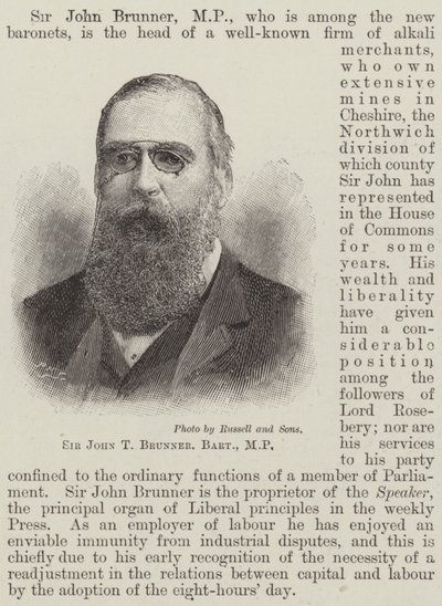 Sir John T Brunner, Baronet, MP (rytina) od English School