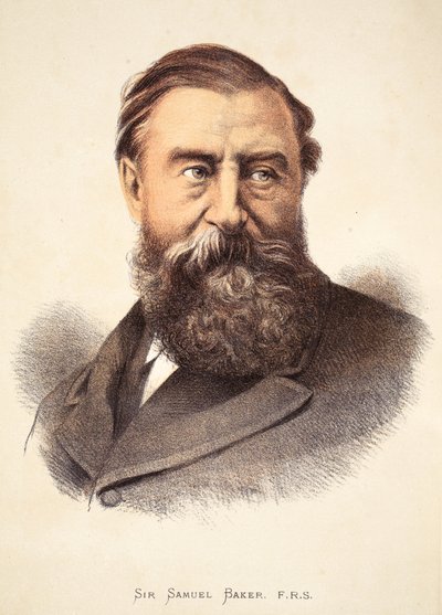 Sir Samuel Baker, ilustrace z Obrazového vydání života a objevů Davida Livingstona od J. Ewinga Richieho, pub. od A. Fullarton & Co., 1876 od English School