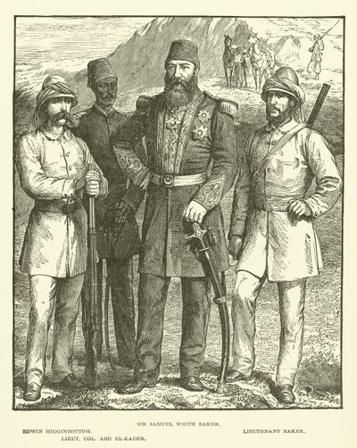 Sir Samuel White Baker, Edwin Higginbottom, poručík Baker, Lieut Col Abd El-Kader (rytina) od English School