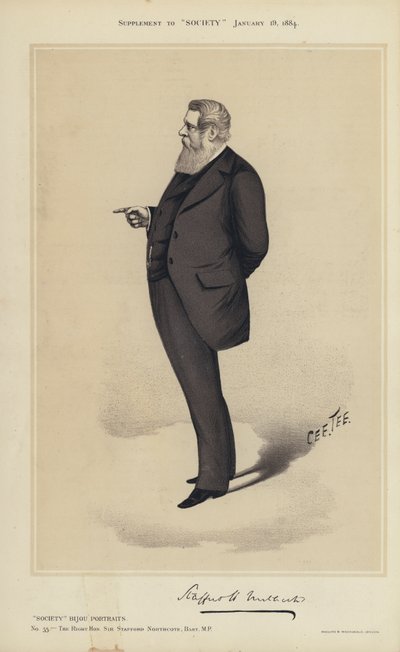 Sir Stafford Northcote, MP (barevná lito) od English School