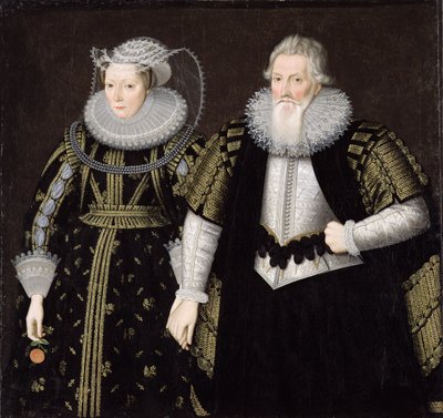 Sir Thomas Mansel (1556-1631) a Jane (Pole) Lady Mansel (olej na plátně) od English School