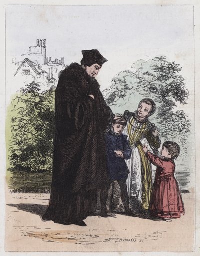 Sir Thomas More a jeho děti (barevná rytina) od English School