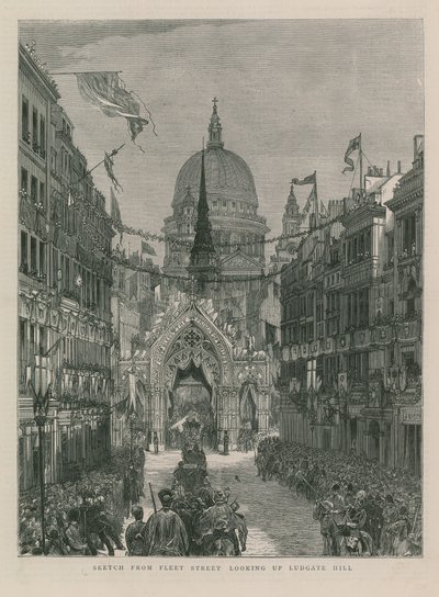 Skica z Fleet Street při pohledu na Ludgate Hill od English School