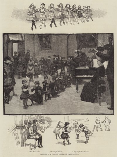 Náčrtky v tréninkové škole scénického tance (rytina) od English School