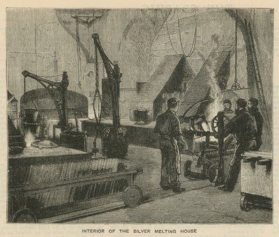 Skici v královské mincovně, Tower Hill; interiér domu na tavení stříbra od English School