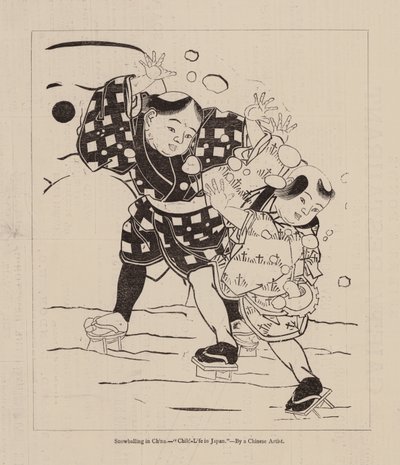 Schneeballschlacht in China, "Kinderleben in Japan," von einem chinesischen Künstler (Gravur) von English School